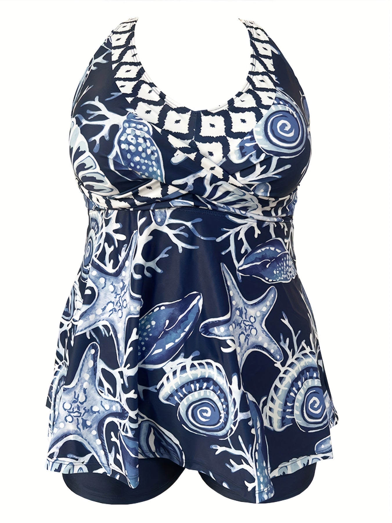  Starfish Print Tankini Set Cami Top & Shorts Swimsuit