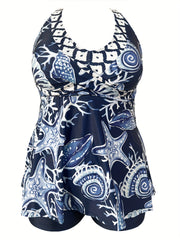  Starfish Print Tankini Set Cami Top & Shorts Swimsuit