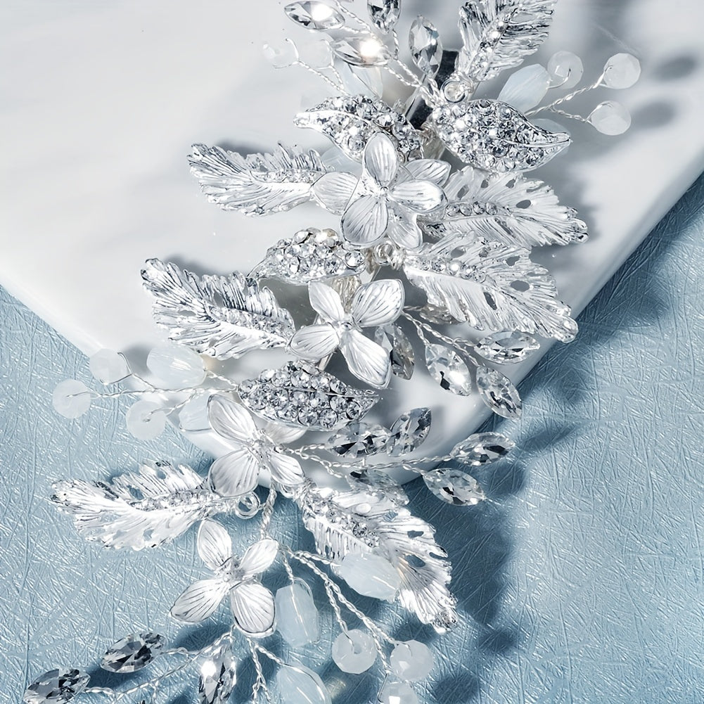 Bridal Hair Comb Silver Rhinestone Faux Pearl Wedding Accessory
