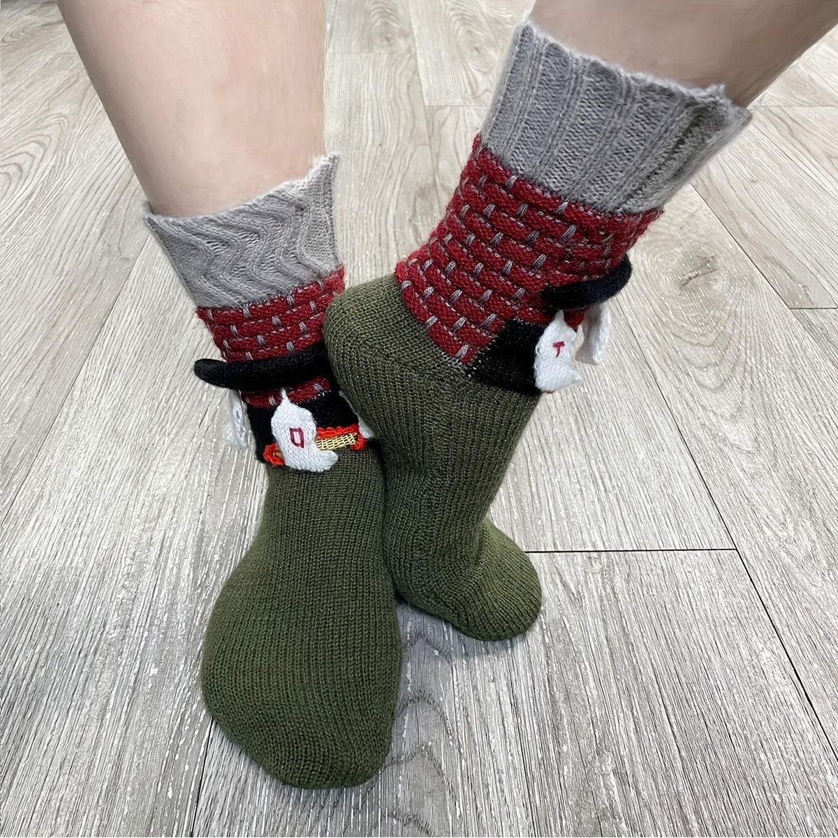 Cartoon Knit Socks Comfy & Warm Christmas Floor Socks Women's Stockings