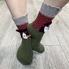 Cartoon Knit Socks Comfy & Warm Christmas Floor Socks Women's Stockings