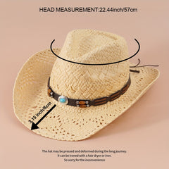 Cowboy Hat Straw Hollow Crochet Sun Hat Breathable Cowgirl Jazz Hats