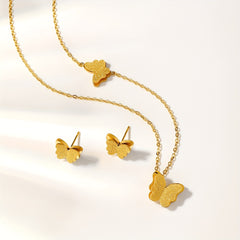 3pcs Golden Butterfly Necklace And Earrings Set Retro Jewelry For Women