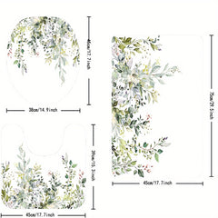 4pcs Green Eucalyptus Shower Curtain & Bathroom Mat Set