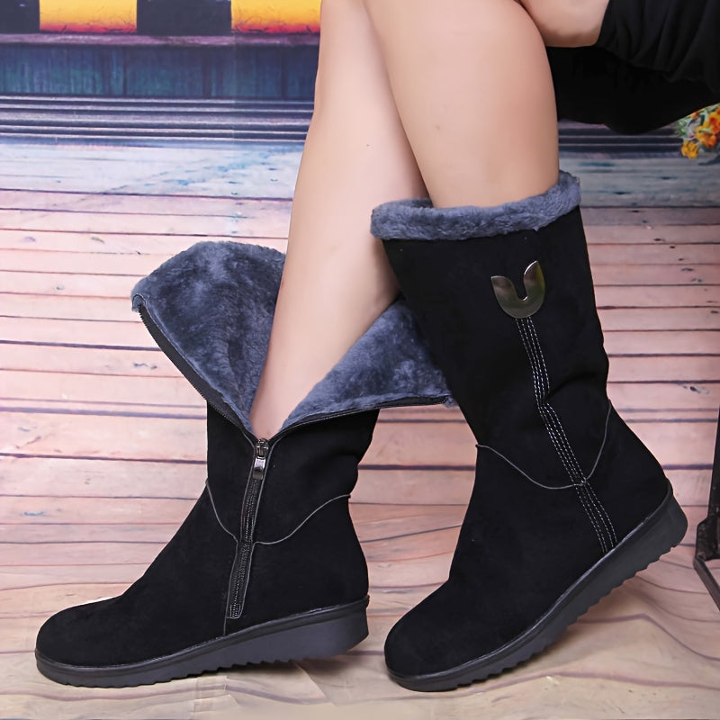 Women's Fleece Lining Winter Snow Boots Non slip Platform Outdoor Mid Calf Boots