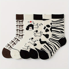 5 Pairs Cartoon Pattern Socks Comfy & Mid Tube Socks Women's Stockings