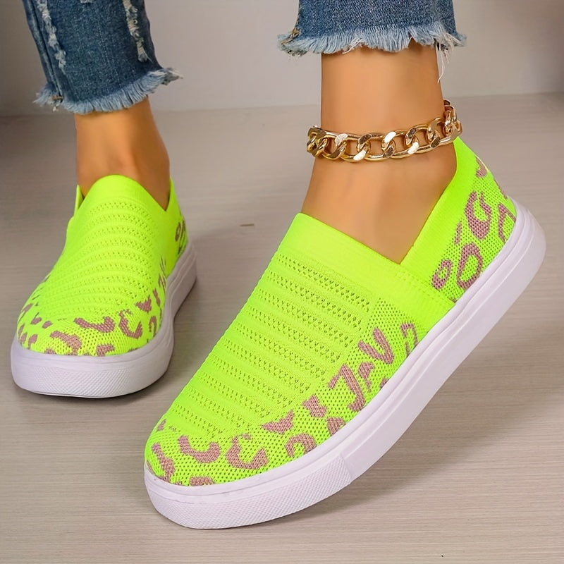 Leopard Print Comfort Walking Shoes Slip on Outdoor Casual Sneakers
