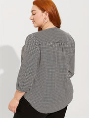  Houndstooth Print Three Quarter Sleeve Blouse