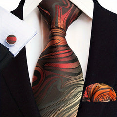 Men's Suit Tie Pocket Handkerchief Cuff Combo Paisley Gentleman Tie