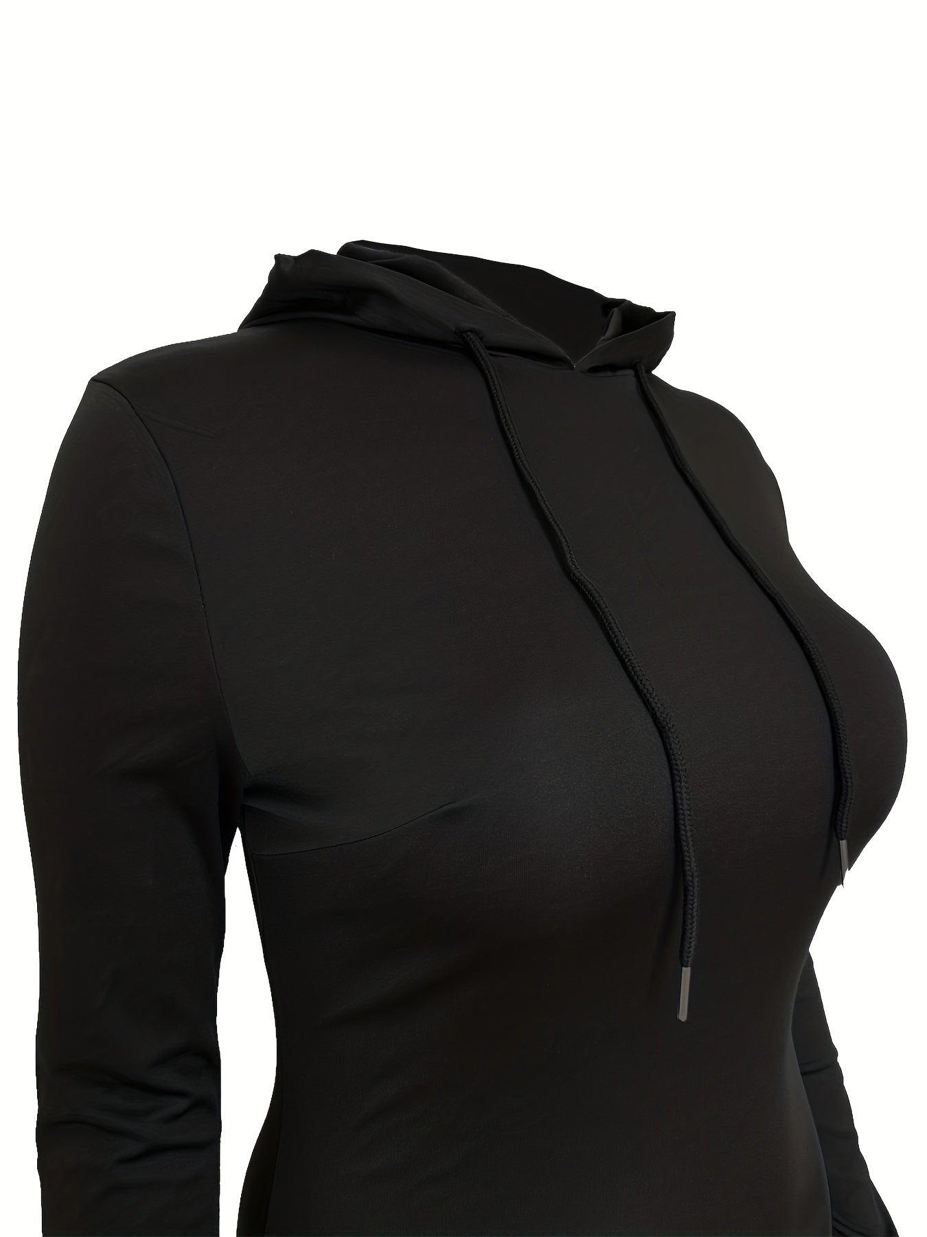  Solid Long Sleeve Sweatshirt Dress with Drawstring Split