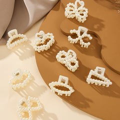9pcs Set Small Hair Claw Bowknot Faux Pearl Clip Hair Accessories for Women