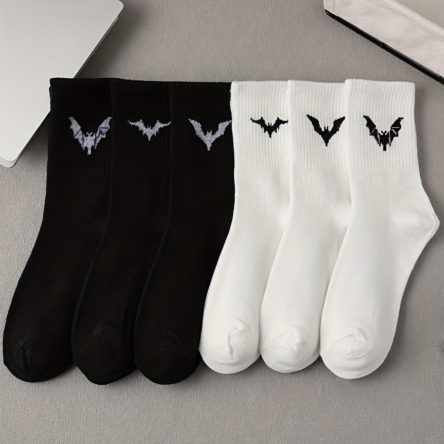 6 Pairs Bat Print Socks Women's Mid Tube Stockings