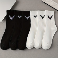 6 Pairs Bat Print Socks Women's Mid Tube Stockings