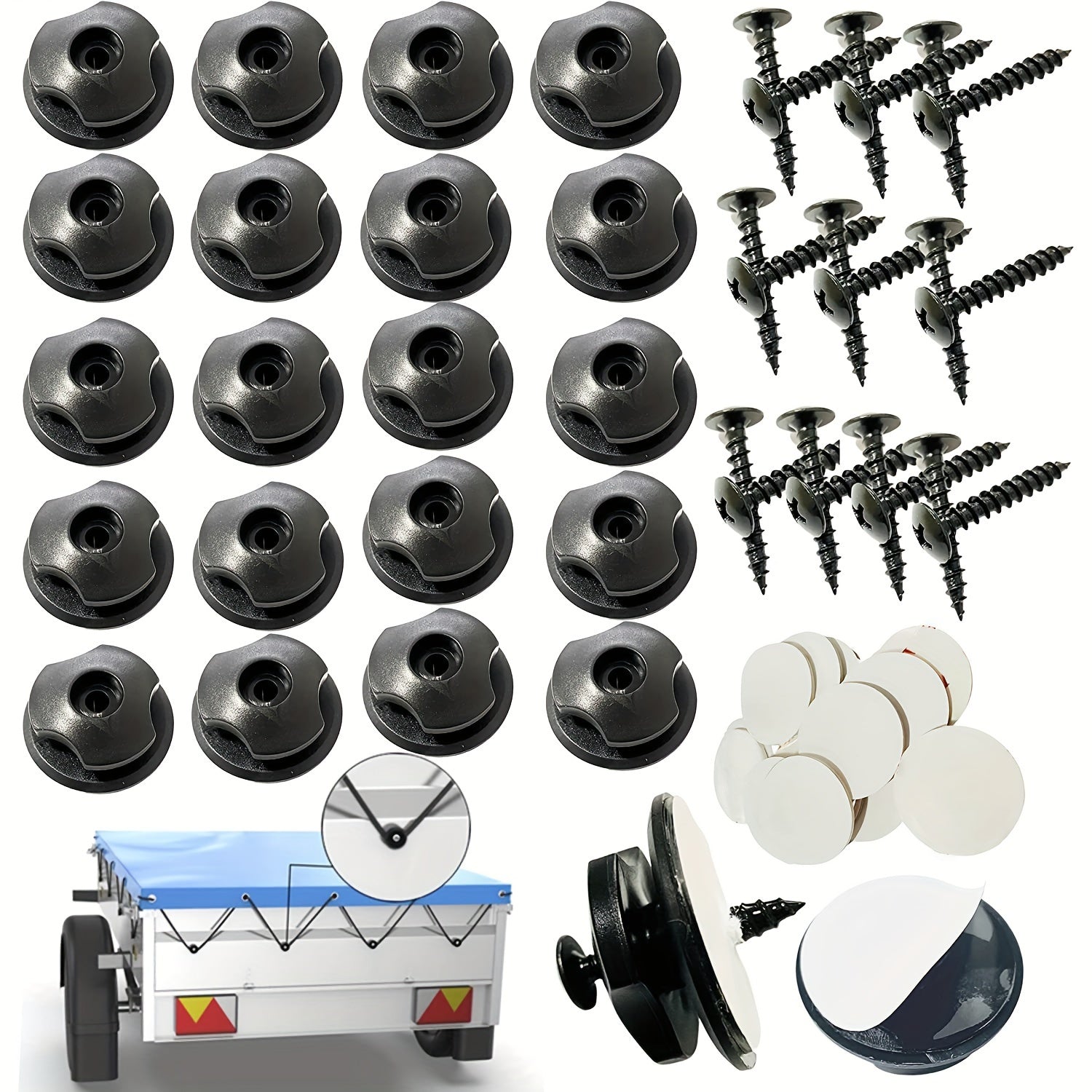 20pcs Car Trunk Hook Mounting Points Luggage Net Hook w/Screws & Adhesive
