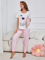 Cartoon Print Pajama Set Long Sleeve Top & Pants