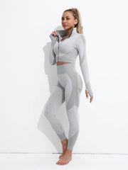 Quick Dry Seamless Workout Set with Zip Up Jacket & Leggings