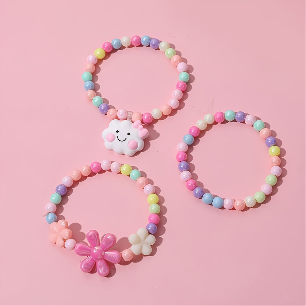 3pcs Unicorn Pendant Beaded Bracelet Set For Kids