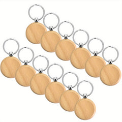 12pcs Beech Wood Keyrings DIY Blank For Crafts Key Ring For Women Men