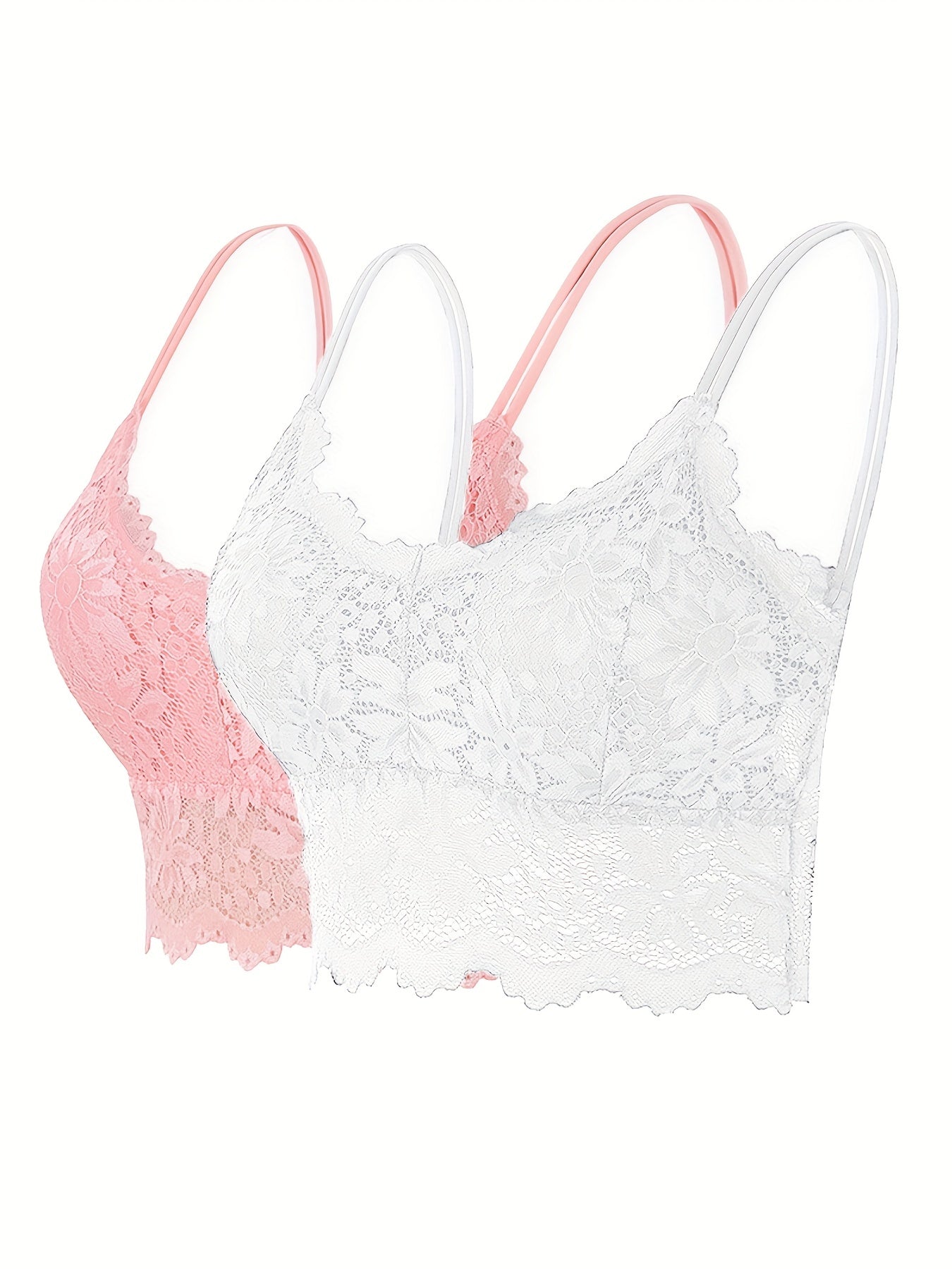 2pcs Lace Wireless Bras Comfy Scallop Trim Women's Lingerie