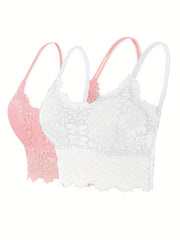 2pcs Lace Wireless Bras Comfy Scallop Trim Women's Lingerie