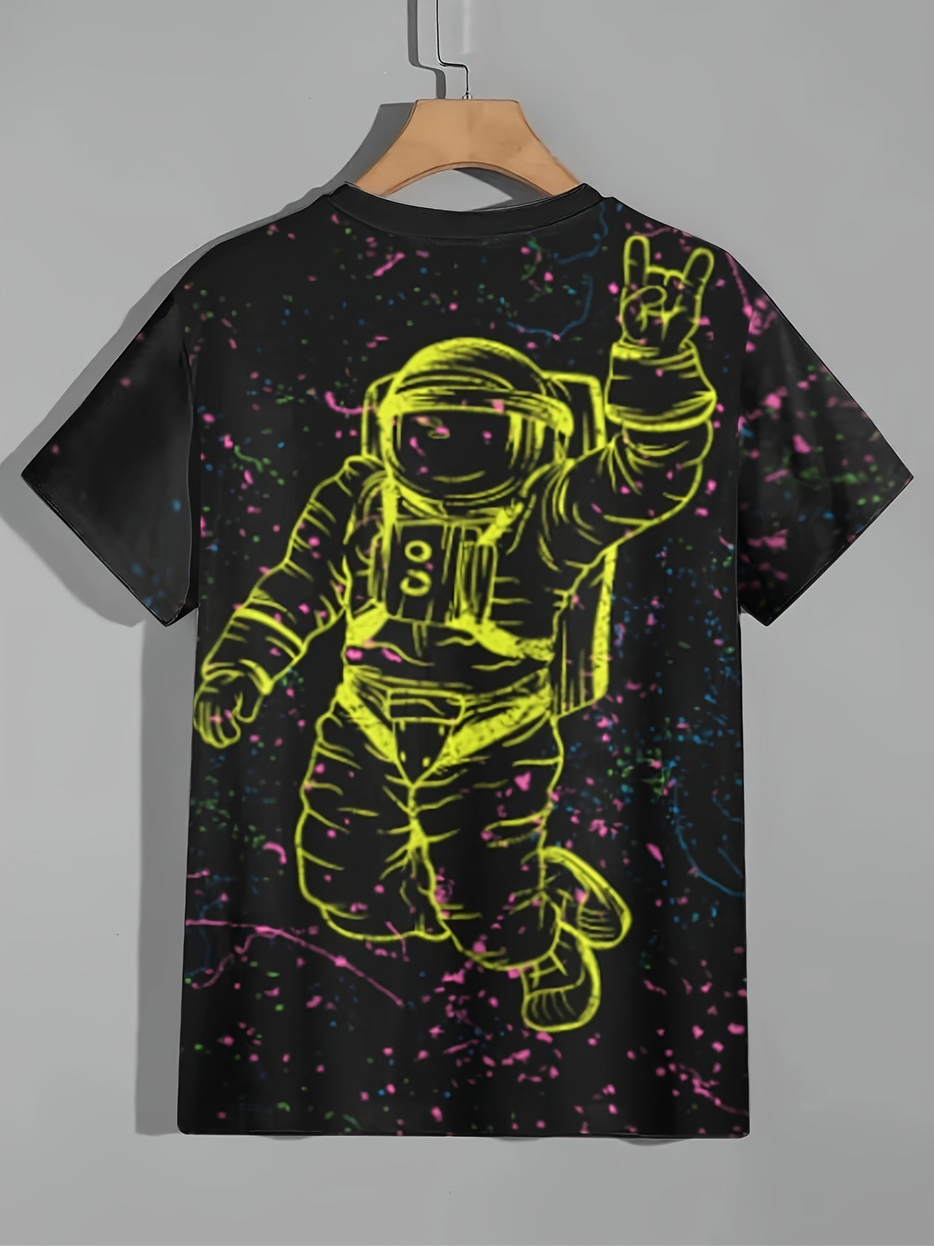 Floating Astronaut Print Boy's Short Sleeve T shirt Breathable Casual Top