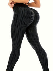  Casual Leggings Women's Plus Solid Honeycomb Pattern Fitness Leggings
