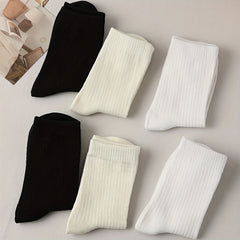 6 Pairs Solid Socks Breathable Mid Tube Stockings