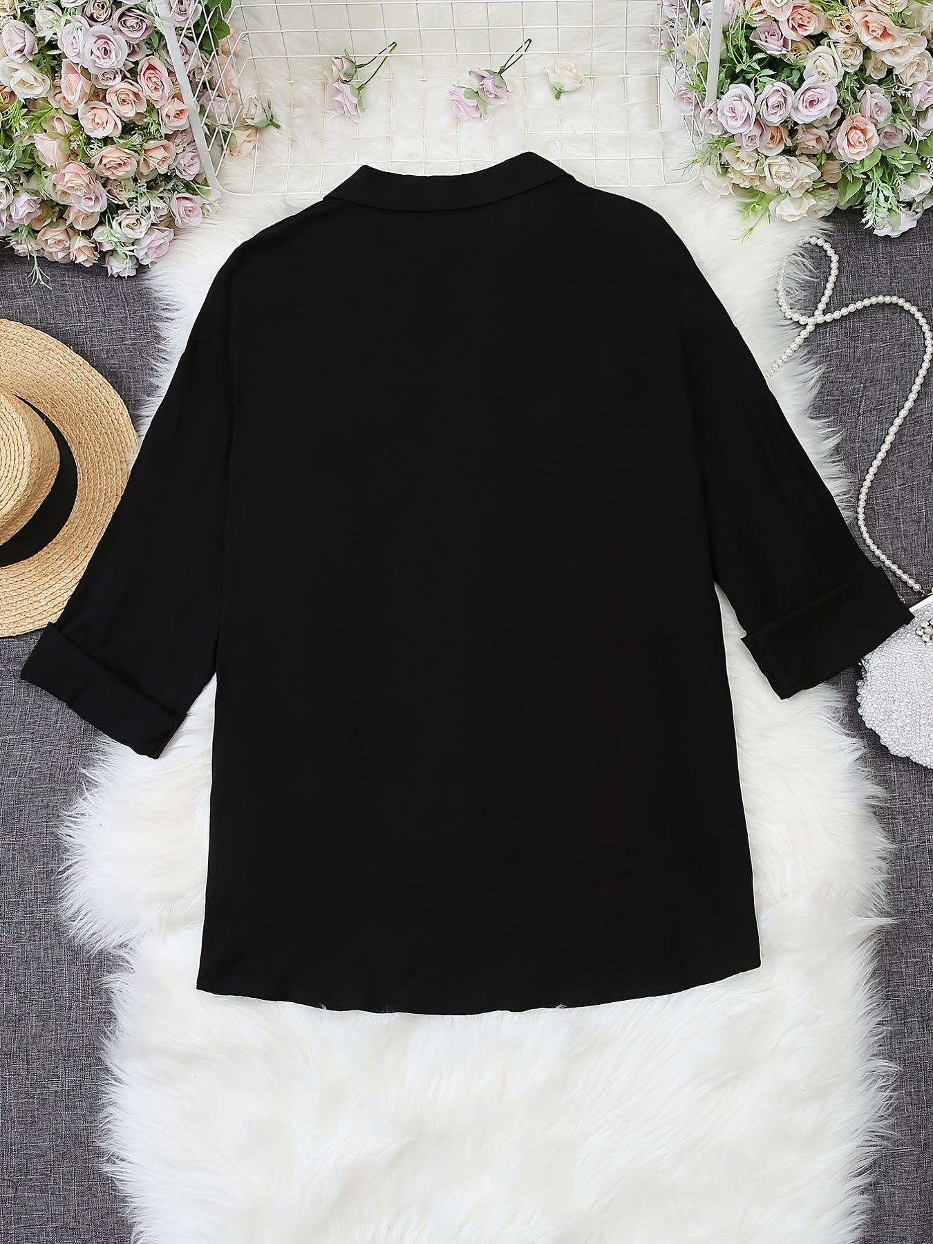  Long Sleeve Button Front Shirt Women's Plus Medium Stretch
