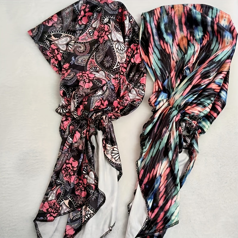 Vintage Tie Dye Print Turban Cap Boho Head Wraps Elastic Headscarf Women