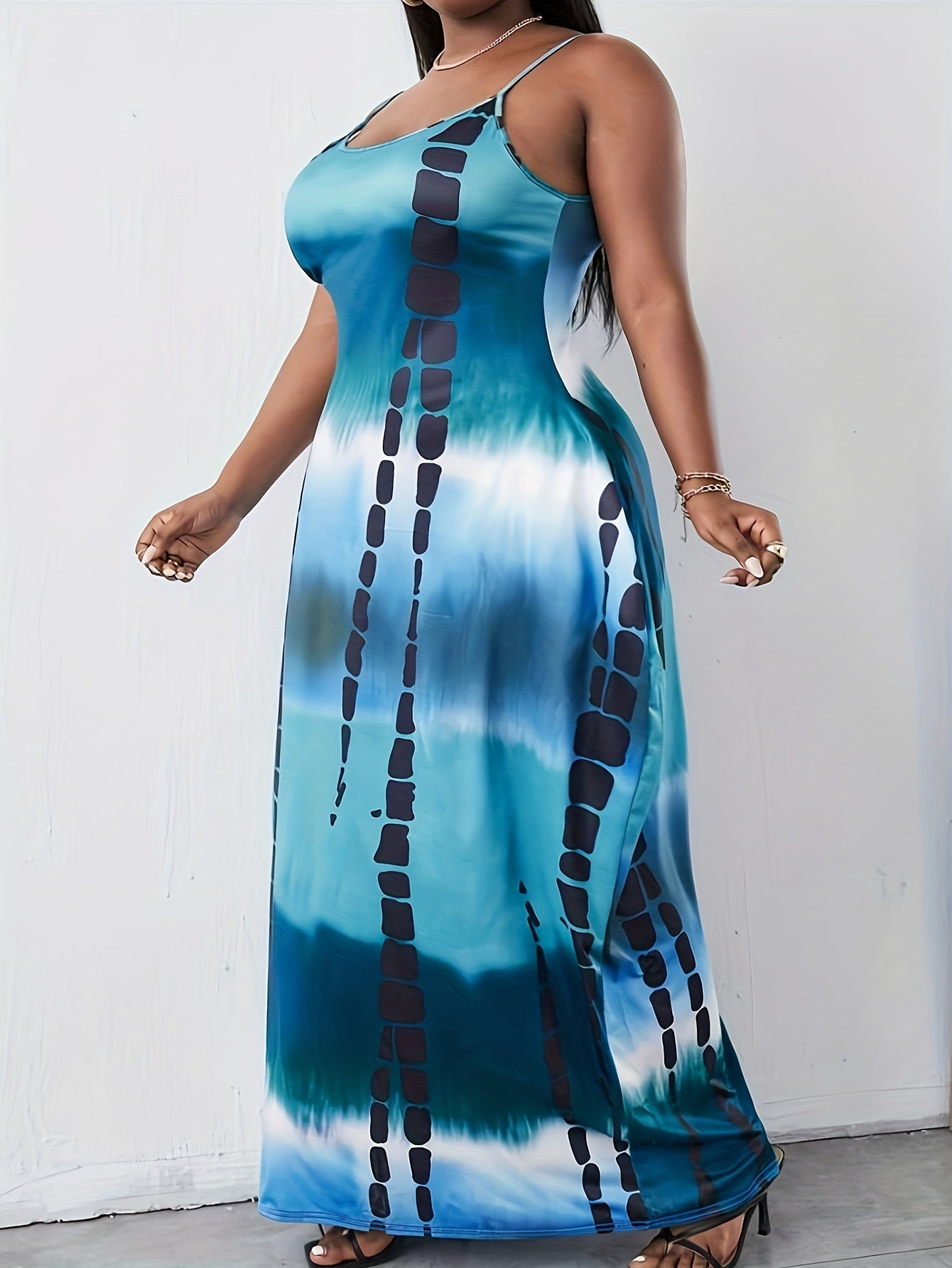 Women's Plus Tie Dye Round Neck Maxi Cami Dress