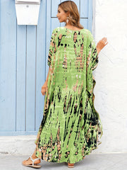  Tie Dye V-Neck Bat Sleeve Cover Up Dress