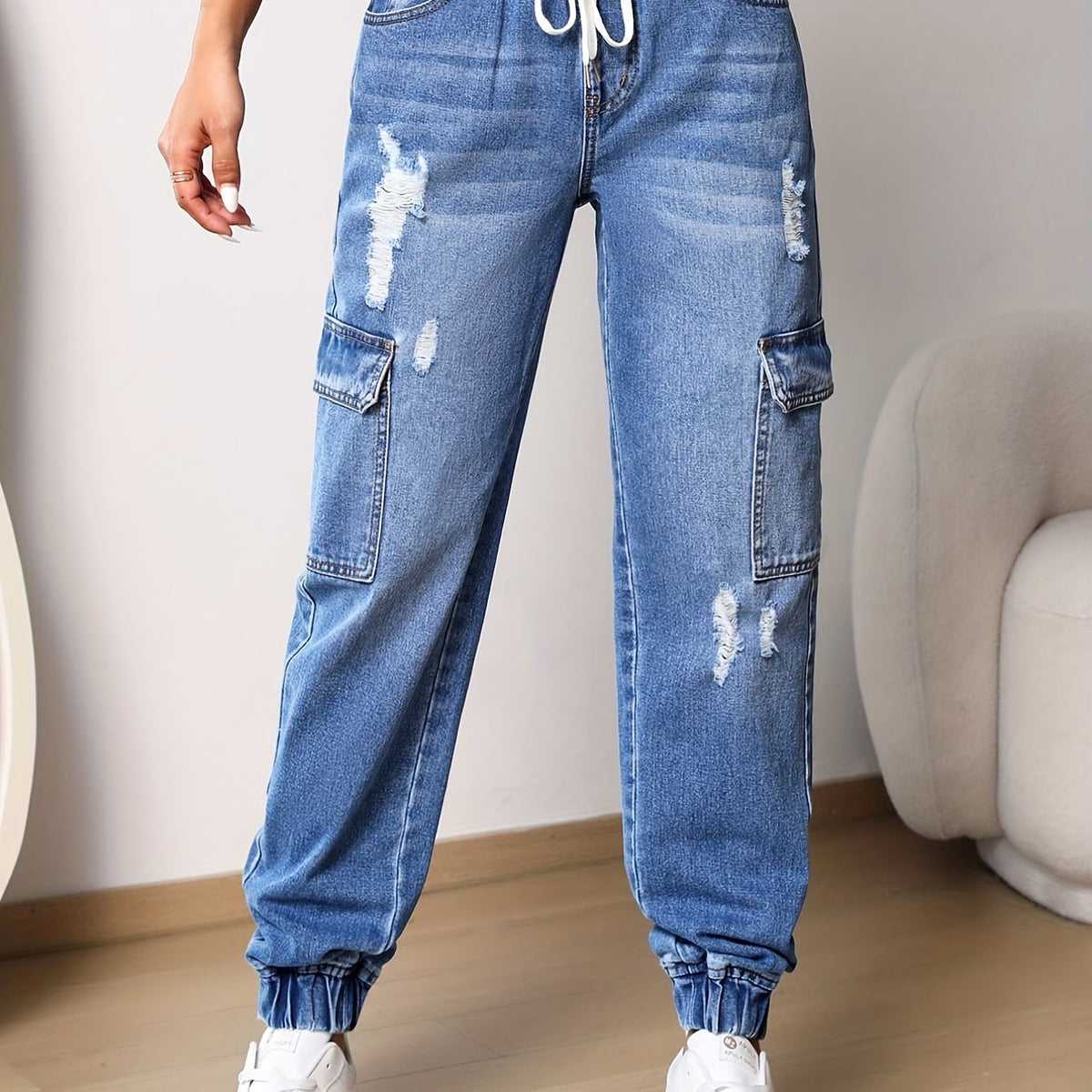 Jogger Jeans Drawstring Waist Cargo Pants Women's Denim Jeans