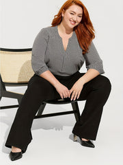  Houndstooth Print Three Quarter Sleeve Blouse