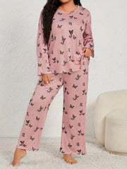  Butterfly Print Pajama Set Long Sleeve Tee & Pants Loungewear