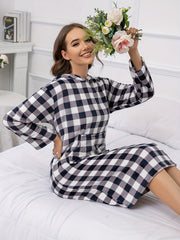 Plaid Fuzzy Hooded Night Robe Colorblock Robe With Pockets