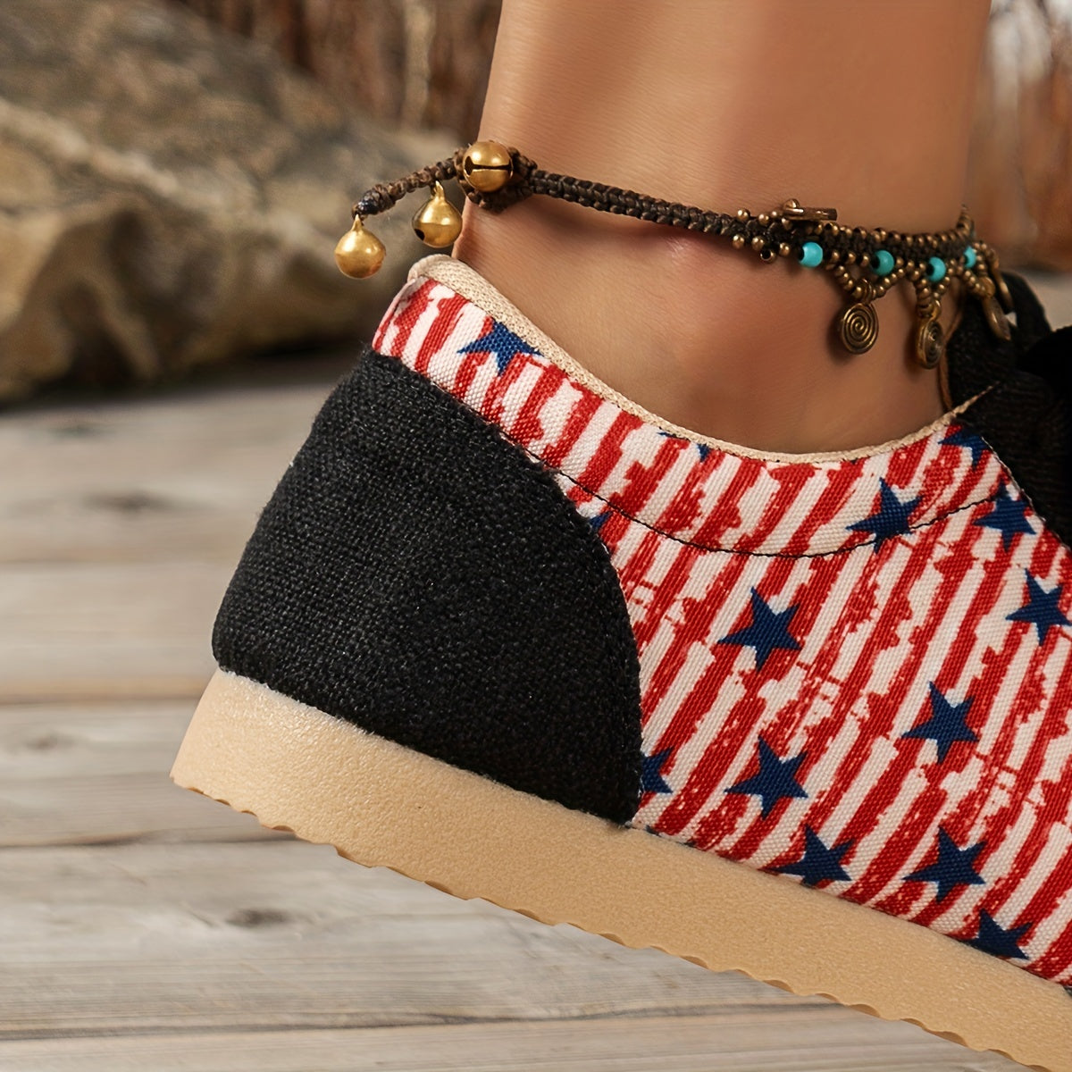 Women's Star & Striped Pattern Sneakers Casual Lace Up Outdoor Shoes Lightweight