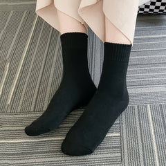 Solid Ribbed Thermal Crew Socks for Fall Winter