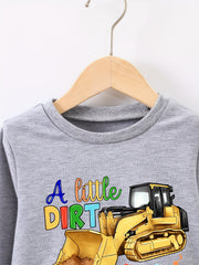 Excavator Boys Sweatshirt Little Dirt Never Hurt Long Sleeve Top