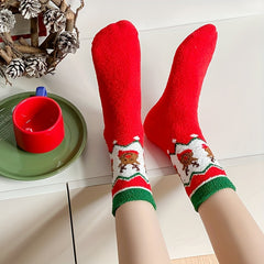 4 Pairs Christmas Print Socks Winter Knit Stockings Women's Hosiery