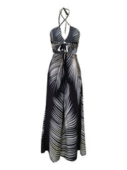 Tropical Print Cut Out Halter Boho Jumpsuit