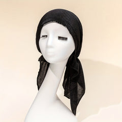 Crinkle Turban Cap Solid Head Wrap Elastic Hijab Lace Up Bonnet