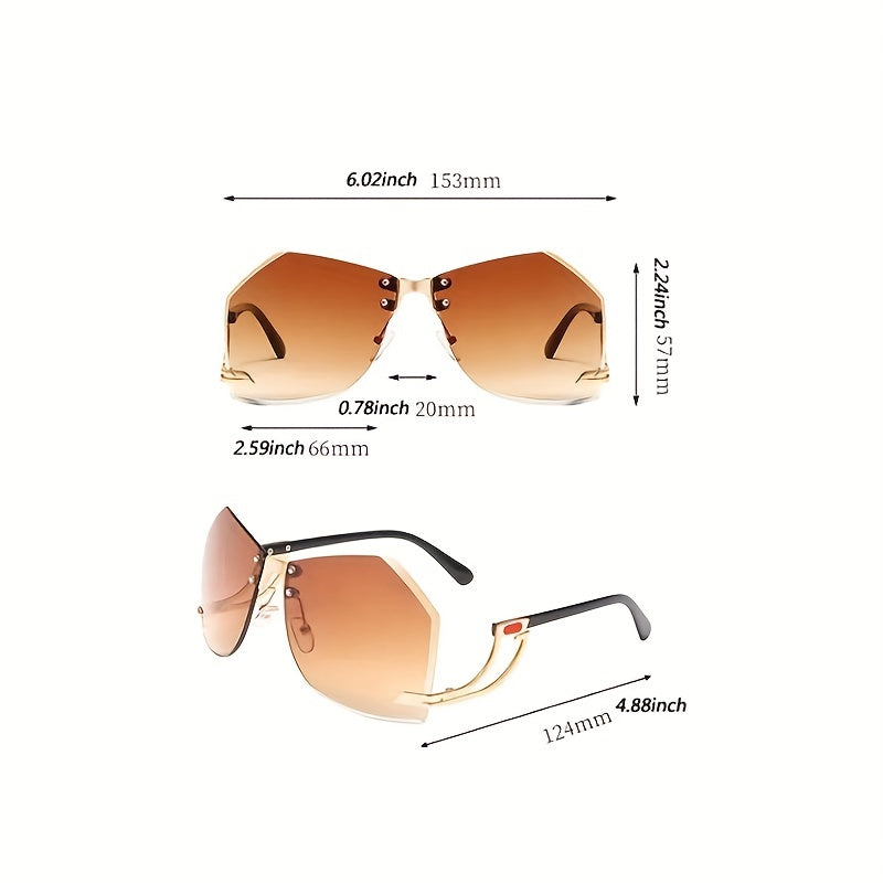 Y2K Geometric Rimless Sunglasses Rivet Ombre UV400 Sun Shades