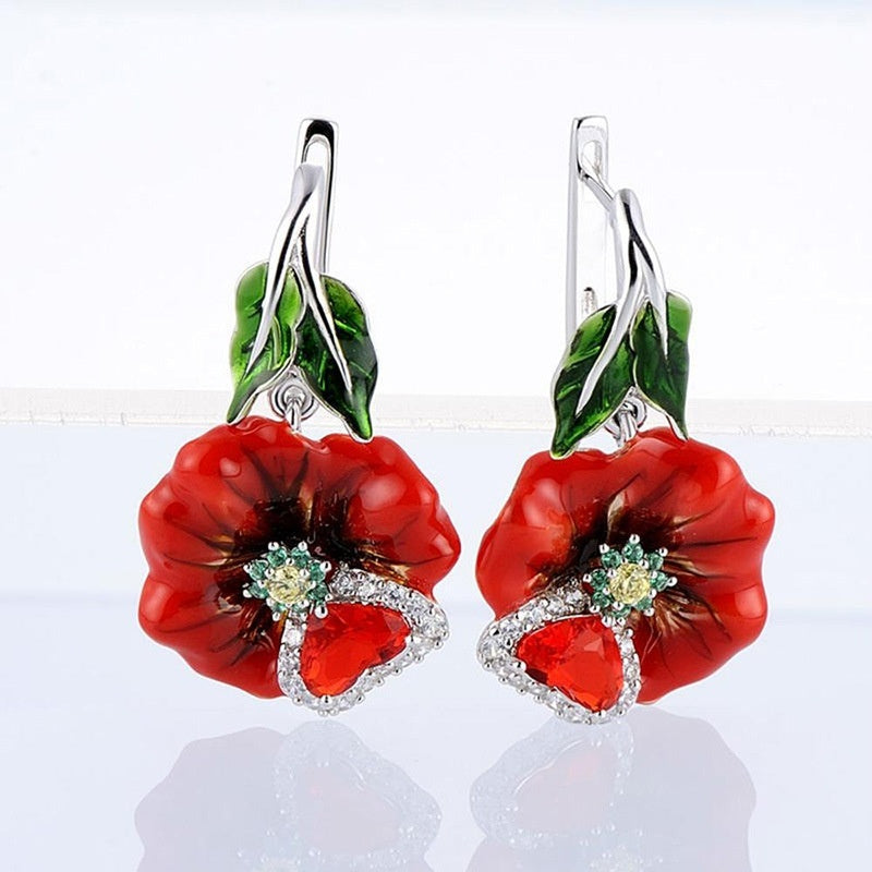 Red Zircon Dangle Earrings Romantic Wedding Jewelry