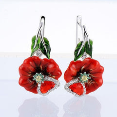 Red Zircon Dangle Earrings Romantic Wedding Jewelry
