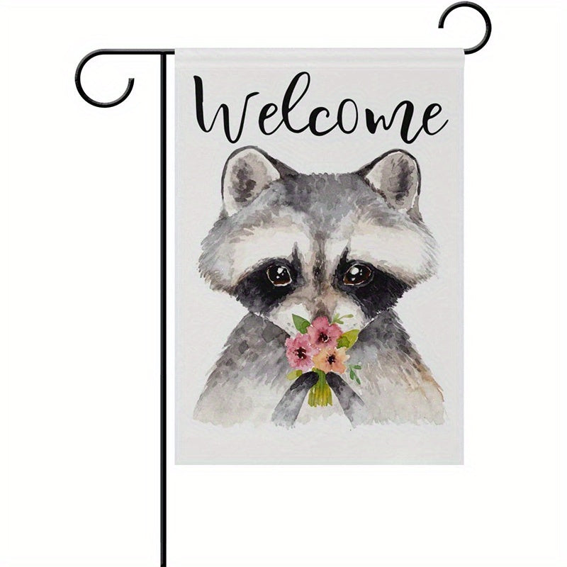 Raccoon With Flowers Garden Flags Spring Double Sided Polyester Yard Flag
