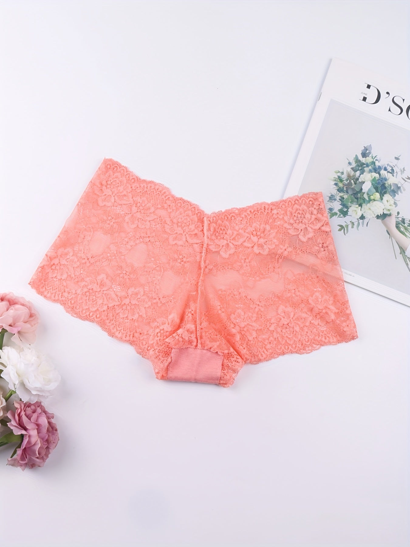 6pcs Floral Lace Boyshort Panties Soft & Comfortable Women's Lingerie