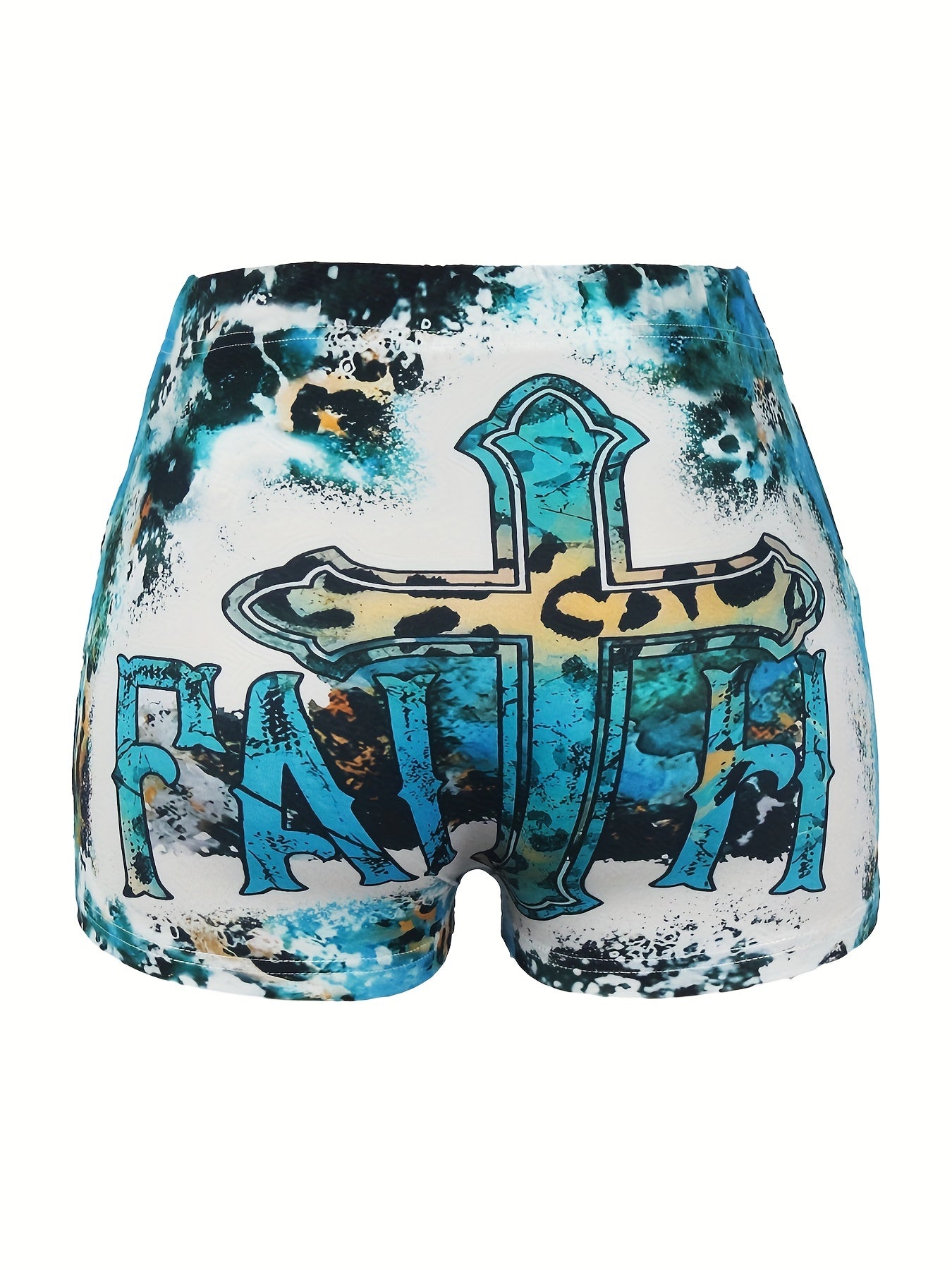  Cross Art Letter Print Tie Dye High Rise Shorts