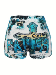  Cross Art Letter Print Tie Dye High Rise Shorts