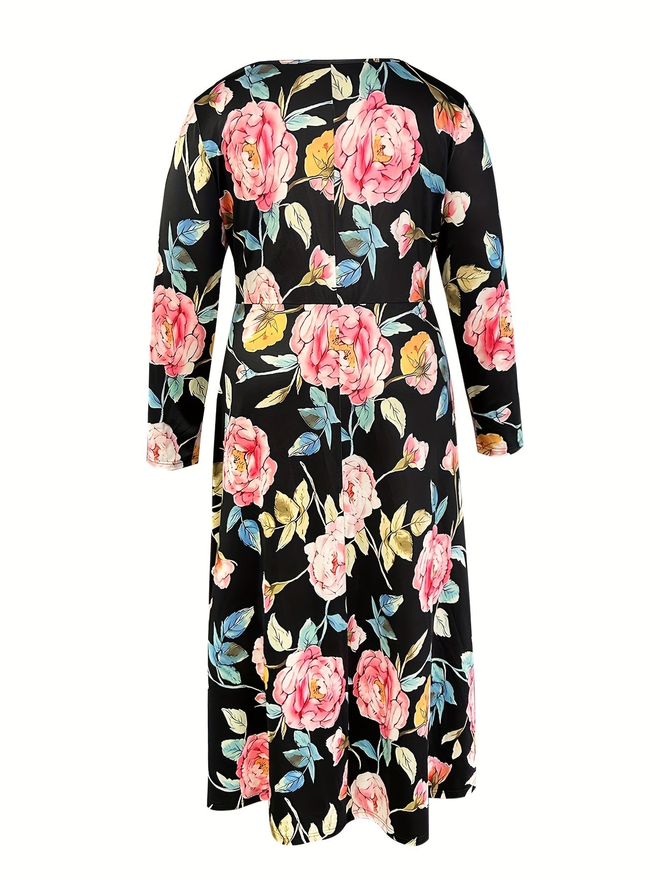 Floral Print Maxi Dress Long Sleeve Surplice Neck Plus Size