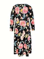 Floral Print Maxi Dress Long Sleeve Surplice Neck Plus Size